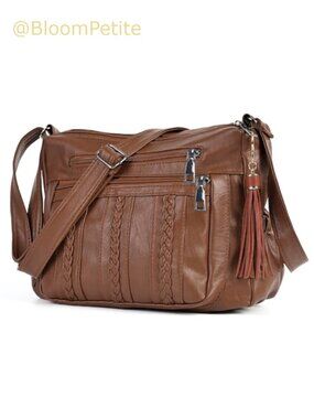 Soft PU Leather Crossbody Purse Multi Pocket Shoulder Bag